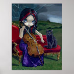 Cello Storm Art Print black cat gothic music