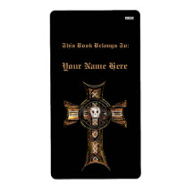 Celtic Cross & Skull (Gold) (Bookplate) Personalised Shipping Labels