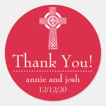 Celtic Cross Thank You Labels (Red / White) Stickers
