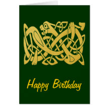 Celtic Golden Snake on Dark Green Birthday Card