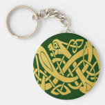 Celtic Golden Snake on Dark Green Keychain