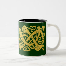 Celtic Golden Snake on Dark Green Mug