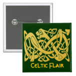 Celtic Golden Snake on Dark Green Square Pin