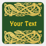 Celtic Golden Snake on Dark Green Square Stickers
