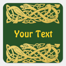 Celtic Golden Snake on Dark Green Square Stickers