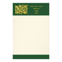 Celtic Golden Snake on Dark Green Writing Paper Stationery Design