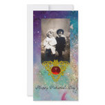 CELTIC HEART IN BLUE GREEN ,TEAL ,GOLD SPARKLES CUSTOMIZED PHOTO CARD