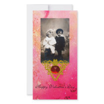 CELTIC HEART IN PINK, FUCHSIA GOLD SPARKLES PHOTO CARD TEMPLATE