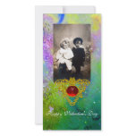 CELTIC HEART IN VIOLET,GREEN ,YELLOW GOLD SPARKLES PHOTO GREETING CARD