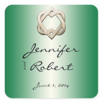 Celtic Hearts on Green Gradient Envelope Seal Square Sticker