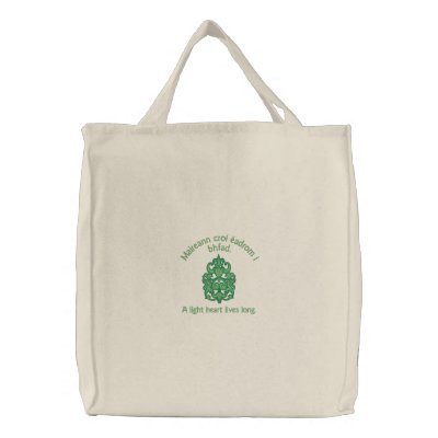 Celtic Knot Embroidery with Irish Proverb Tote Bag by Stitchbaby