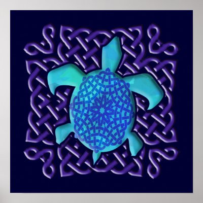 Celtic Knot Turtle (Blue) Poster by wingedturtle
