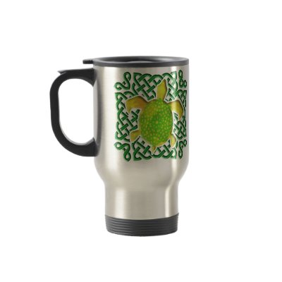 Celtic Knot Turtle (Green) Travel Mugs by wingedturtle