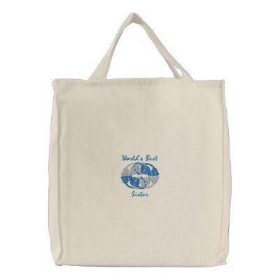Celtic Knot - World's Best Sister - Blue Embroidered Bags by naturetees