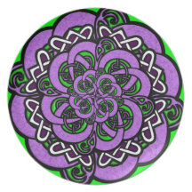 Celtic Purple Green White Pattern Party Plates