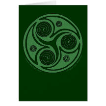 Celtic Spiral Card, Green Triskel Design