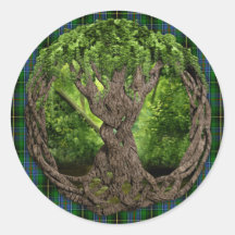 Celtic Tree Of Life And Clan MacInnes Tartan Round Sticker