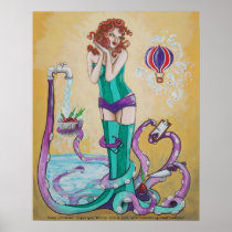 Cephalopod Lady Pin Up Octopus Cook fantasy Poster