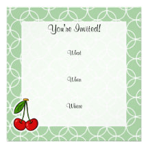 Cercles de vert sauge ; Cerises Invitations