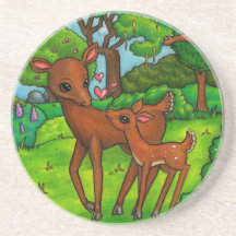 Cerfs communs de mère et faon de bébé dessous de verre