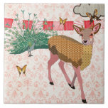 Cerfs communs d'or de rose et tuile rose de damass carreaux