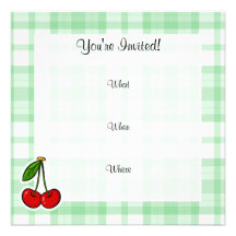 Cerise mignonne et plaid vert invitations