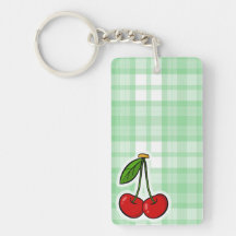 Cerise mignonne et plaid vert porte-clefs
