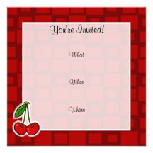 Cerises ; Carrés rouges Invitations Personnalisables