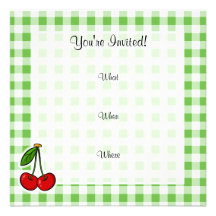 Cerises et guingan vert carton d'invitation