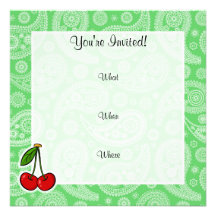 Cerises ; Paisley vert Cartons D'invitation
