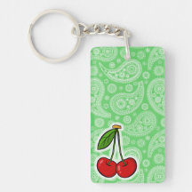 Cerises ; Paisley vert Porte-clef