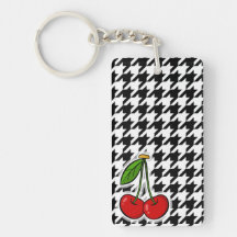 Cerises ; Pied-de-poule noir et blanc Porte-clés