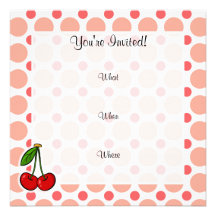 Cerises ; Pois rose et de corail Faire-parts