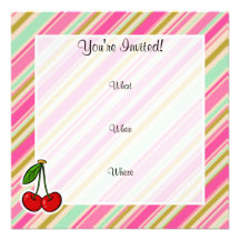 Cerises ; Rose et Seafoam barrés Invitations Personnalisées