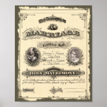 Certificat de mariage 1800's vintage posters