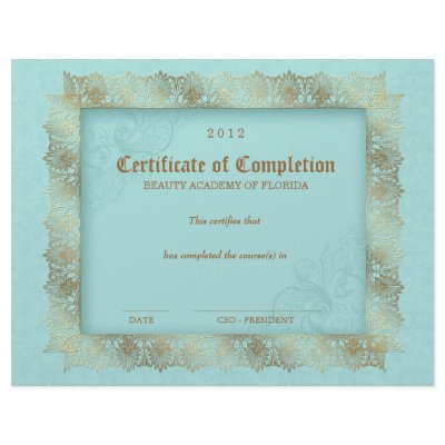 Certificate of Completion Diploma Beauty Blue 2 Custom Letterhead by spacards