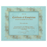 Certificate of Completion Diploma Beauty Blue Custom Letterhead