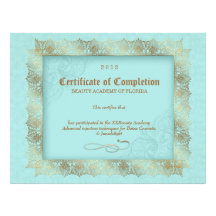 Certificate of Completion Diploma Beauty Blue Custom Letterhead