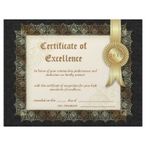 Certificate of Excellence Diploma Black Cream Personalized Letterhead