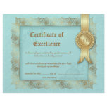 Certificate of Excellence Diploma Gold Blue Letterhead