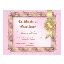 Certificate of Excellence Diploma Gold Pink Crown Custom Letterhead