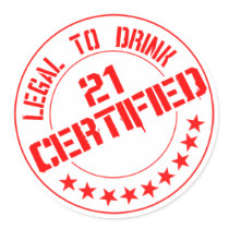 Certified Now 21 Legal to Drink Round Stickers
