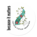 Cervical Cancer Flower Ribbon 3 Round Stickers