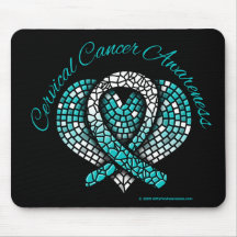 Cervical Cancer Mosaic Heart Ribbon Mousepads