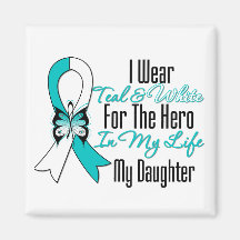 Cervical Cancer Ribbon My Hero My Daughter Magnets