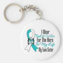 Cervical Cancer Ribbon My Hero My Twin Sister Keychains