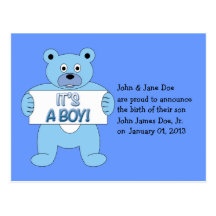 C'est un ours bleu de garçon carte postale