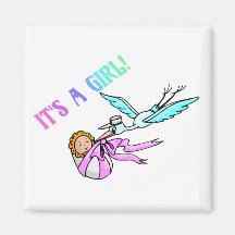 C'est une fille (bébé/cigogne) magnets pour réfrigérateur