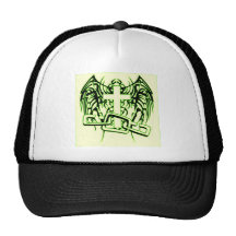 CHAINED AND WINGED CROSS PRINT MESH HAT