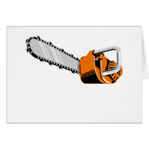 chainsaw retro style greeting cards